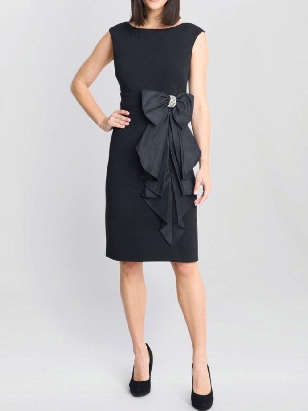 JESSICA HOWARD Sleeveless Black Dress with Rhinestone Bow Size 16